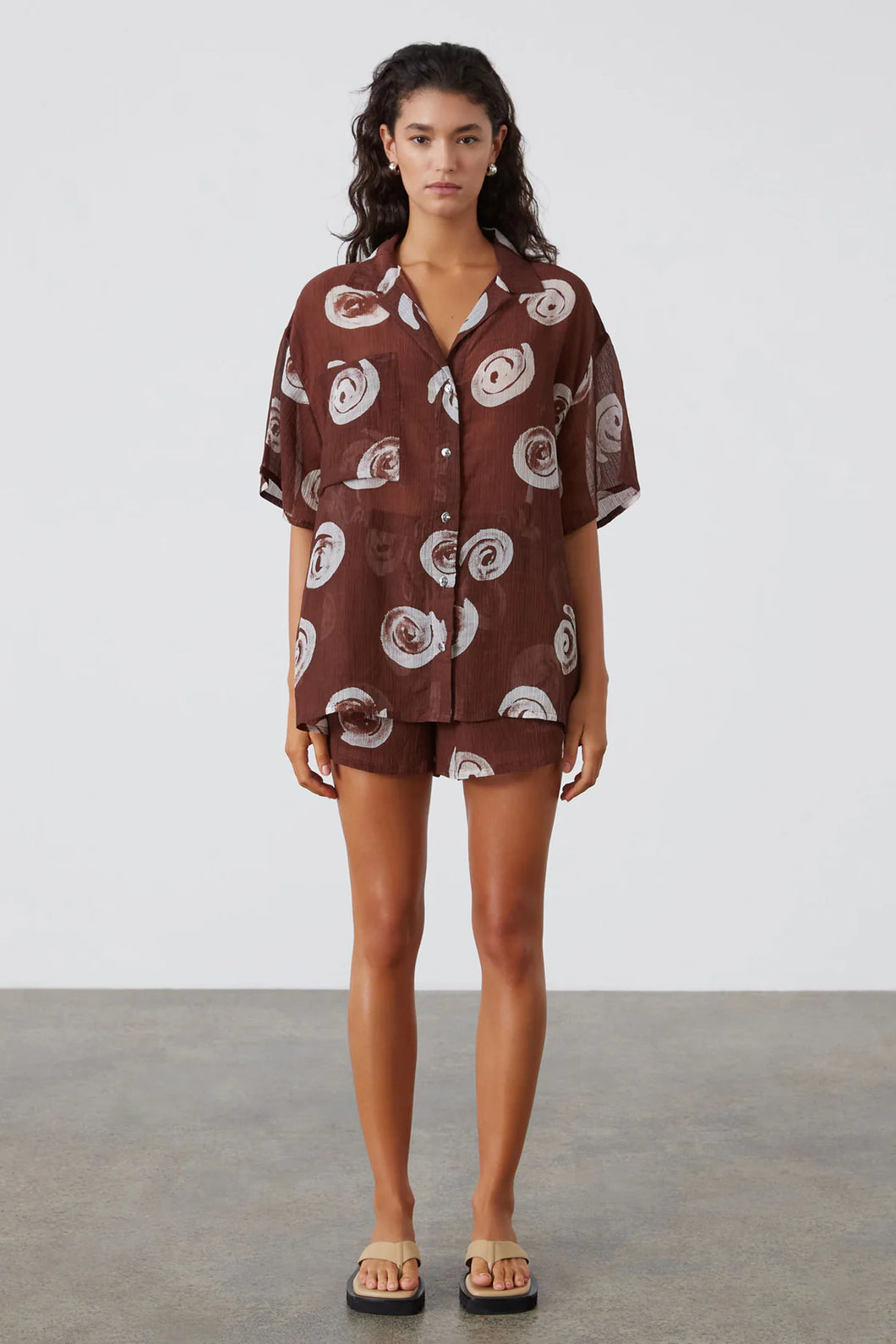 COCOA SWIRL SHEER TEXTURED SHIRT